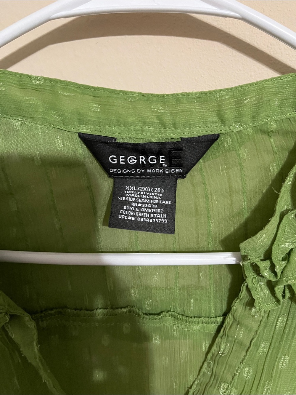 George Olive Green Sheer Ruffle Button-Down Blouse - Picture 2 of 2